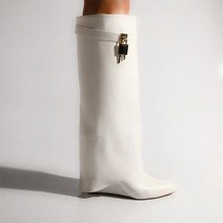 Mollyshoe Comfy Leather Hidden Wedge Heel Roman Boots Weekly Best Seller