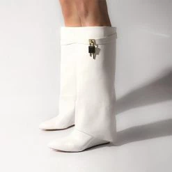 Mollyshoe Comfy Leather Hidden Wedge Heel Roman Boots Weekly Best Seller