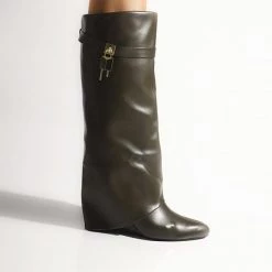 Mollyshoe Comfy Leather Hidden Wedge Heel Roman Boots Weekly Best Seller