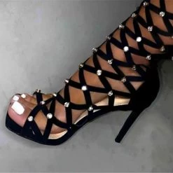 Mollyshoe Diamonds Square Open Toe High Heel Boots Weekly Best Seller