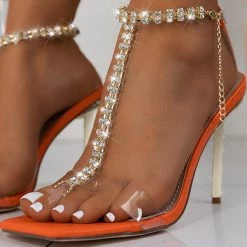Mollyshoe T-Bar Strap Rhinestone Beaded Toe Ring Heels