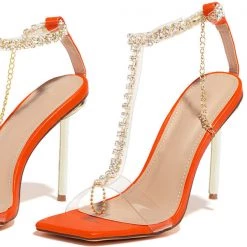 Mollyshoe T-Bar Strap Rhinestone Beaded Toe Ring Heels