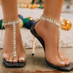 Mollyshoe T-Bar Strap Rhinestone Beaded Toe Ring Heels