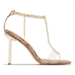 Mollyshoe T-Bar Strap Rhinestone Beaded Toe Ring Heels