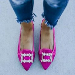 Mollyshoe Pointed Toe Vanderpump Embellished Faux Suede Flats