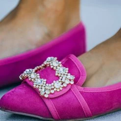 Mollyshoe Pointed Toe Vanderpump Embellished Faux Suede Flats