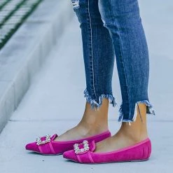 Mollyshoe Pointed Toe Vanderpump Embellished Faux Suede Flats