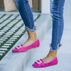 Mollyshoe Pointed Toe Vanderpump Embellished Faux Suede Flats