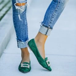 Mollyshoe Pointed Toe Vanderpump Embellished Faux Suede Flats