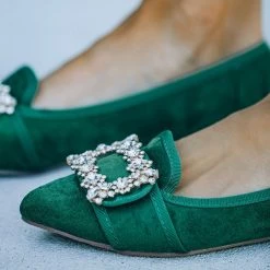 Mollyshoe Pointed Toe Vanderpump Embellished Faux Suede Flats