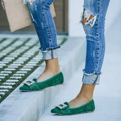 Mollyshoe Pointed Toe Vanderpump Embellished Faux Suede Flats