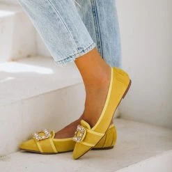 Mollyshoe Pointed Toe Vanderpump Embellished Faux Suede Flats