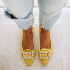 Mollyshoe Pointed Toe Vanderpump Embellished Faux Suede Flats