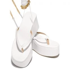 Mollyshoe Ankle Chain Lace-Up Thong Entry Wedge Platform Sandals