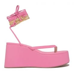 Mollyshoe Ankle Chain Lace-Up Thong Entry Wedge Platform Sandals