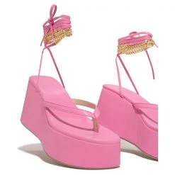 Mollyshoe Ankle Chain Lace-Up Thong Entry Wedge Platform Sandals