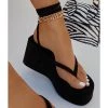 Mollyshoe Ankle Chain Lace-Up Thong Entry Wedge Platform Sandals