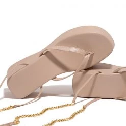 Mollyshoe Ankle Chain Lace-Up Thong Entry Wedge Platform Sandals