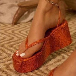 Mollyshoe Ankle Chain Lace-Up Thong Entry Wedge Platform Sandals