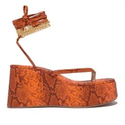 Mollyshoe Ankle Chain Lace-Up Thong Entry Wedge Platform Sandals