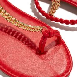 Mollyshoe Gold-Tone Chain Braided Ankle Strap Toe Loop Sandals