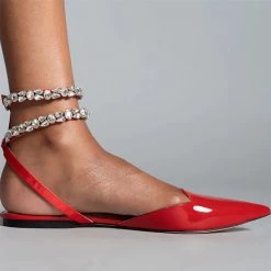 Mollyshoe Patent Leather Pointed Toe Adjustable Ankle Strap Flats