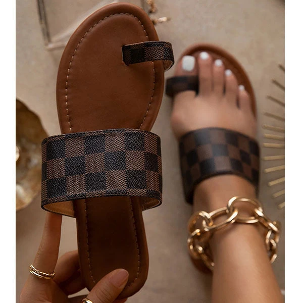 Mollyshoe Plaid Toe Loop Slip-On Open Rounded Toe Slippers 3 Mollyshoe Plaid Toe Loop Slip-On Open Rounded Toe Slippers