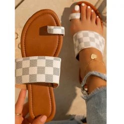 Mollyshoe Plaid Toe Loop Slip-On Open Rounded Toe Slippers 11 Mollyshoe Plaid Toe Loop Slip-On Open Rounded Toe Slippers