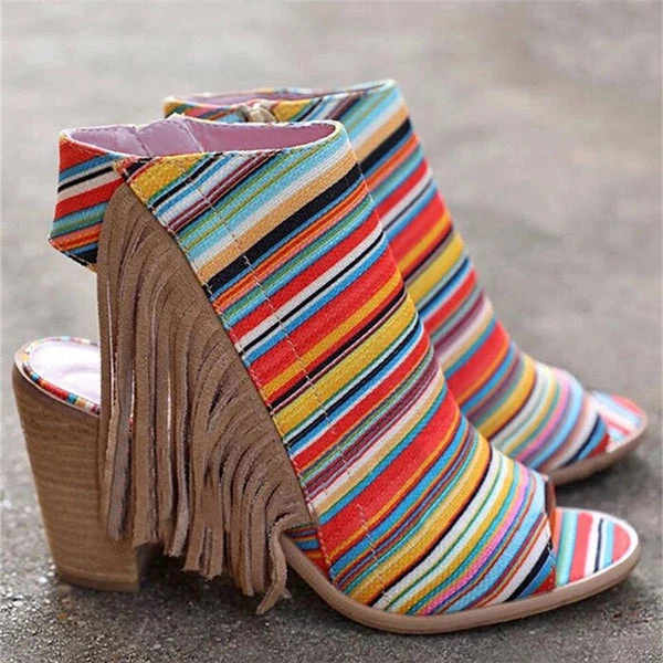 Mollyshoe Peep Toe Chunky Heel Zipper Stripe Sandals 4 Mollyshoe Peep Toe Chunky Heel Zipper Stripe Sandals