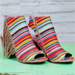 Mollyshoe Peep Toe Chunky Heel Zipper Stripe Sandals 7 Mollyshoe Peep Toe Chunky Heel Zipper Stripe Sandals