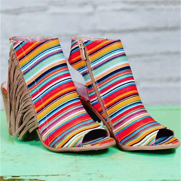 Mollyshoe Peep Toe Chunky Heel Zipper Stripe Sandals 5 Mollyshoe Peep Toe Chunky Heel Zipper Stripe Sandals