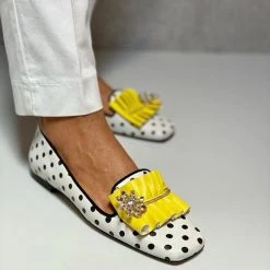 Mollyshoe Polka Dot Print Square Toe Slip-On Flats