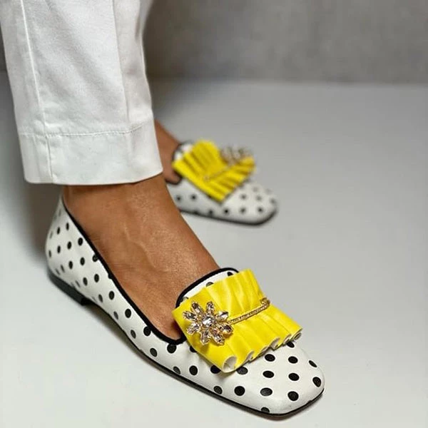 Mollyshoe Polka Dot Print Square Toe Slip-On Flats 4 Mollyshoe Polka Dot Print Square Toe Slip-On Flats