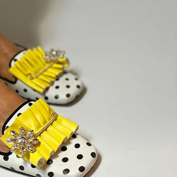 Mollyshoe Polka Dot Print Square Toe Slip-On Flats 5 Mollyshoe Polka Dot Print Square Toe Slip-On Flats