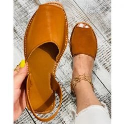 Mollyshoe Peep Toe Solod Color Slip-On Flat Sandals