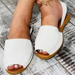 Mollyshoe Peep Toe Solod Color Slip-On Flat Sandals