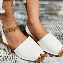 Mollyshoe Peep Toe Solod Color Slip-On Flat Sandals