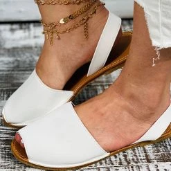 Mollyshoe Peep Toe Solod Color Slip-On Flat Sandals