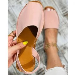 Mollyshoe Peep Toe Solod Color Slip-On Flat Sandals