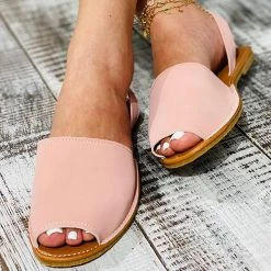 Mollyshoe Peep Toe Solod Color Slip-On Flat Sandals