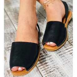 Mollyshoe Peep Toe Solod Color Slip-On Flat Sandals