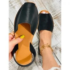 Mollyshoe Peep Toe Solod Color Slip-On Flat Sandals