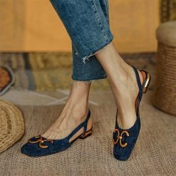 Mollyshoe Suede Solid Metallic Buckle Upper Slingback Flats