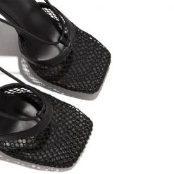 Weekly Best Seller Mollyshoe Fishnet Squared Toe Lace Up Heels