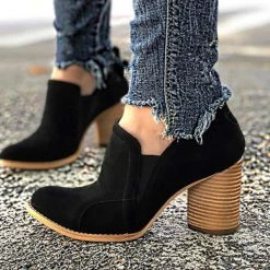Mollyshoe Elegant Slip On Chunky Heel Ankle Boots