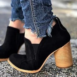 Mollyshoe Elegant Slip On Chunky Heel Ankle Boots