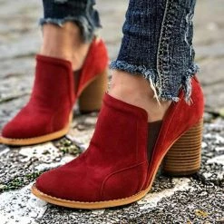 Mollyshoe Elegant Slip On Chunky Heel Ankle Boots