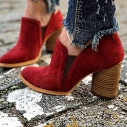 Mollyshoe Elegant Slip On Chunky Heel Ankle Boots