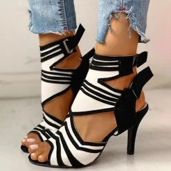 Mollyshoe Colorblock Striped Peep Toe Thin Heeled Heels Weekly Best Seller