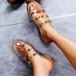 Sandals Mollyshoe Women Large Size Rivet Transparent Wedge Slippers
